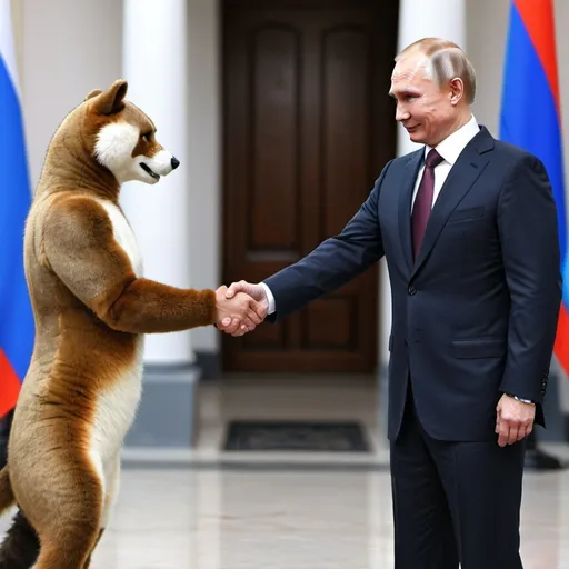 Prompt: furry and putin shaking handings