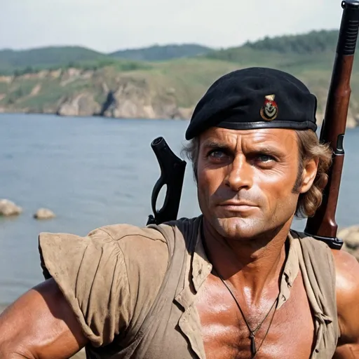 Prompt: Terence Hill se avesse interpretato Rambo
