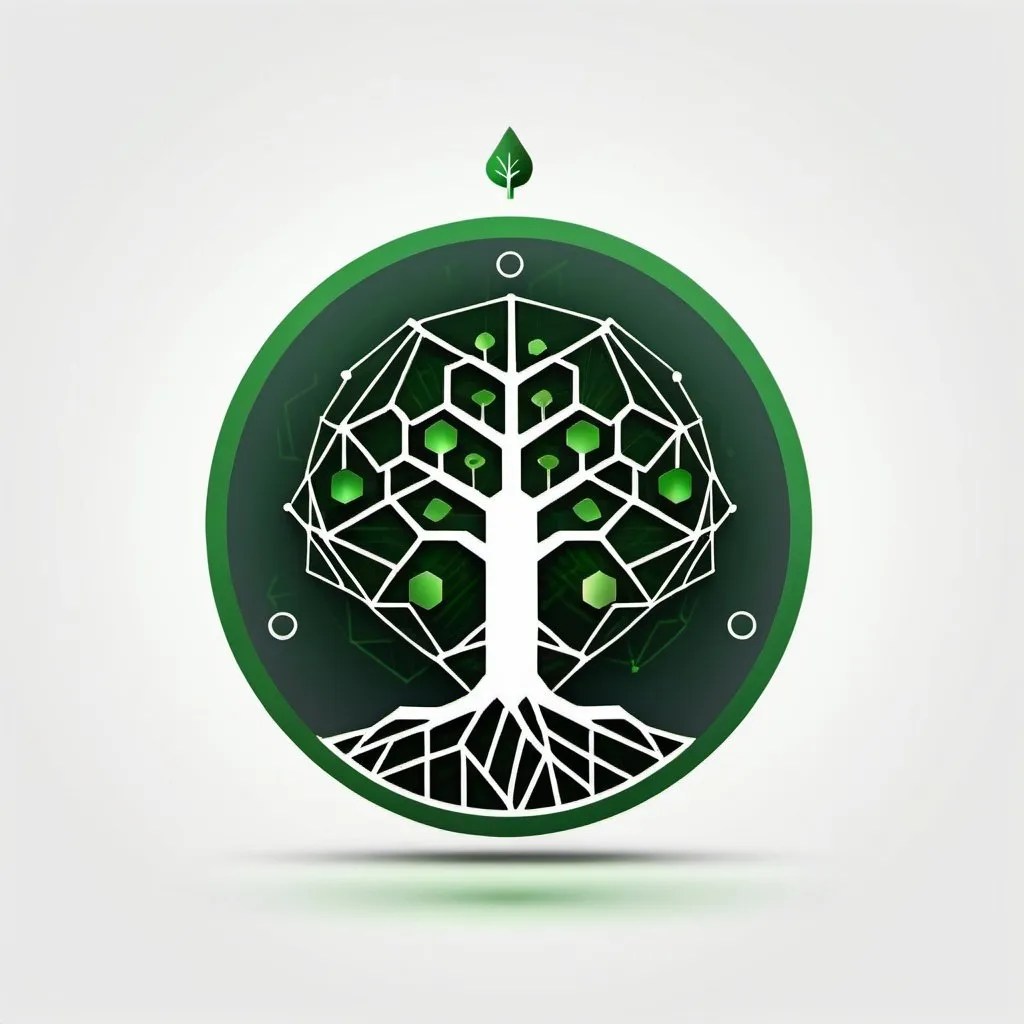 Prompt: Style: Minimalist, Modern, Corporate Logo with business name written on
Business name: GreenDF
Elements:
A tree silhouette with a network of lines or circuit board pattern within its leaves, representing the fusion of nature and technology.
The letters "DF" incorporated into the tree trunk, subtly representing "GreenDF".
A small satellite orbiting the tree, symbolizing the PoFS technology.
Colors: Green (various shades), white, grey
Keywords: blockchain, forest, technology, satellite, minimalist, modern, network, circuit board, orbit