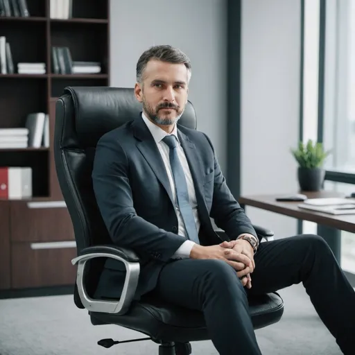 Prompt: A man sitting on ceo chair 
