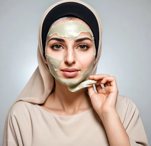 Prompt: arabic women with hijab Apply facial peeling treatment services to this lady's face. long view