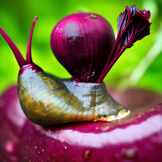 Prompt: a slug with a beetroot on it's back
