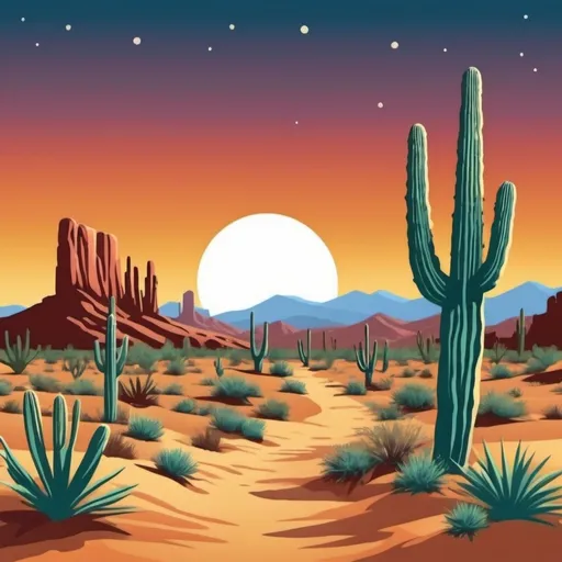 Prompt: Arizona Desert Themed Clip Art for a Generic Powerpoint. Thinking music festival style art
