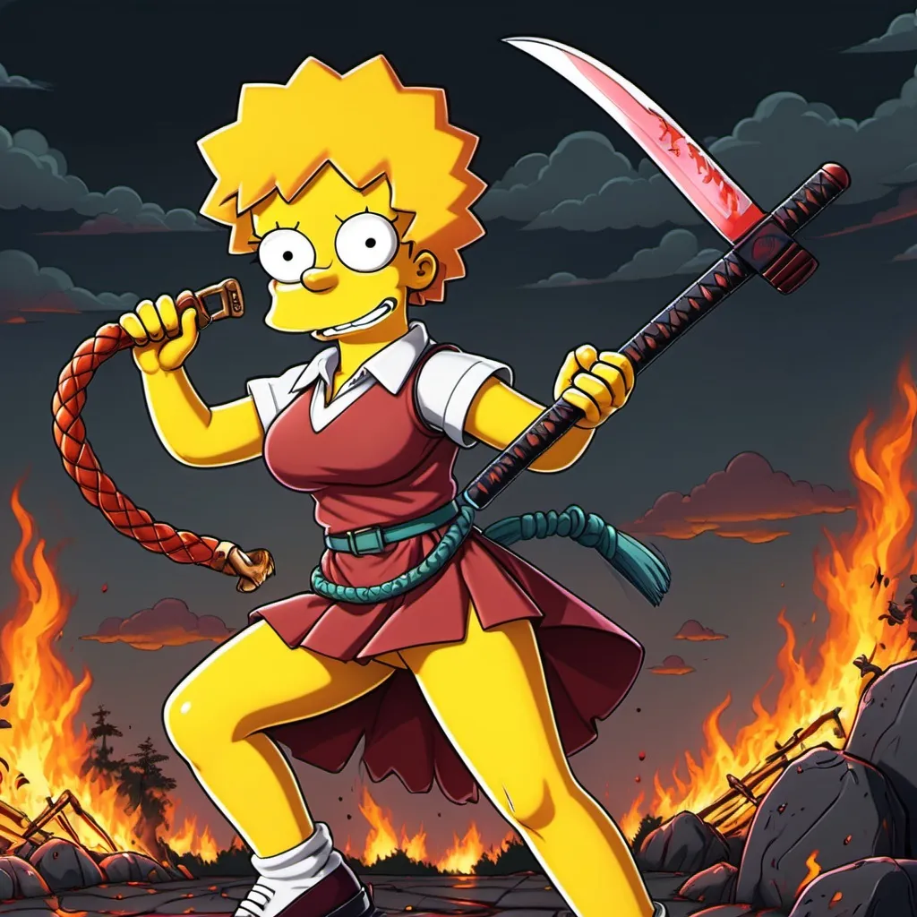 Prompt: simpsons lisa as an anime demon slayer