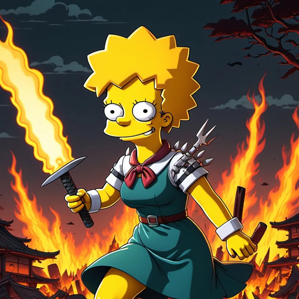 Prompt: simpsons lisa as an anime demon slayer