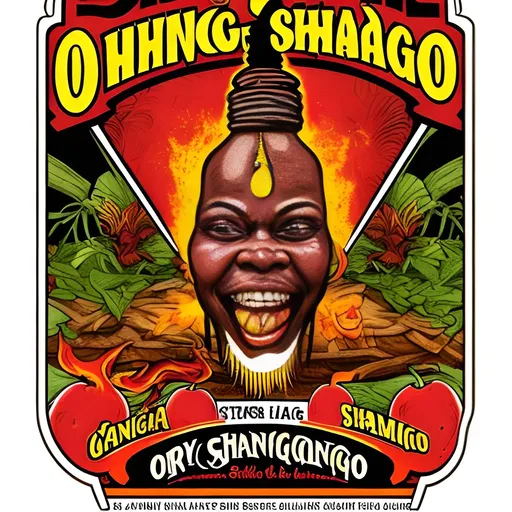 Prompt: Oyo shango hot sauce label