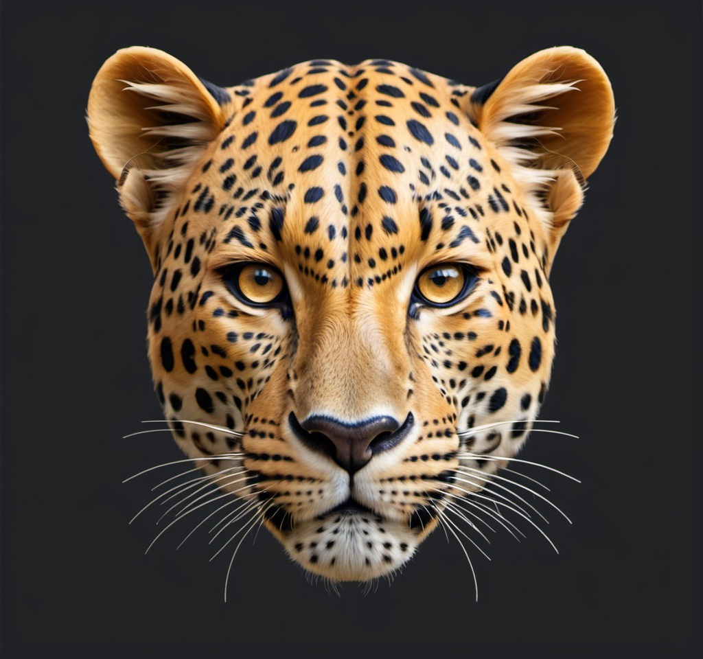 Prompt: Stylized icon of the head of a leopard facing front, suitable for a game, on a transparent background, without much details so that it's recognizable also at smaller resolutions