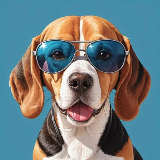 Prompt: Cartoon illustration of beagle with sunglasses on top of its head