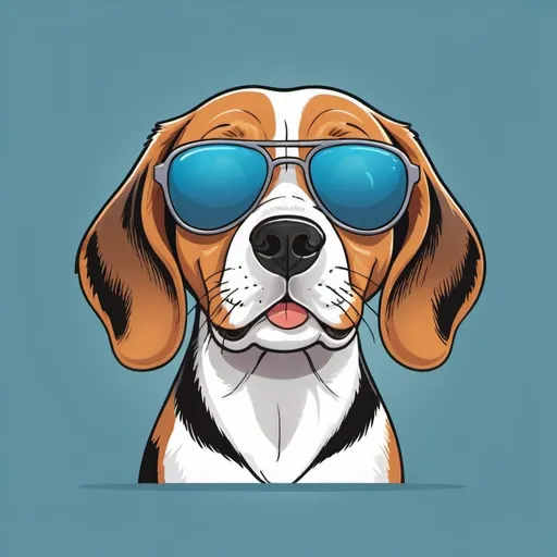 Prompt: Cartoon illustration of beagle with sunglasses on top of its head