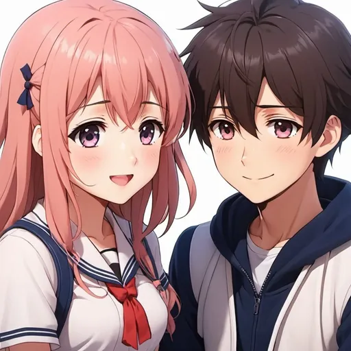 Prompt: A cute anime girl blushing looking at a anime boy.