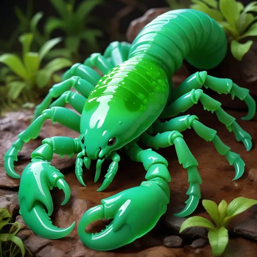 Prompt: huge Scorpion made of shiny green slime