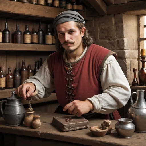 Prompt: medieval merchant at a tavern