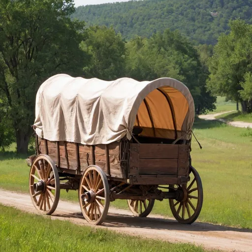 Prompt: covered wagon on the country side