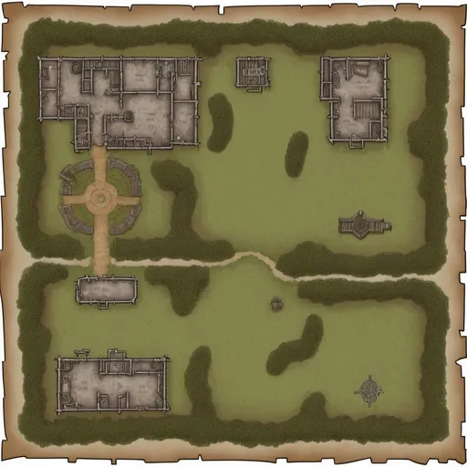 Prompt: orthographic map of a dead haunted field dnd