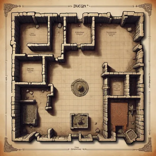 Prompt: dnd dungeon orthographic projection map ancient ruins maze