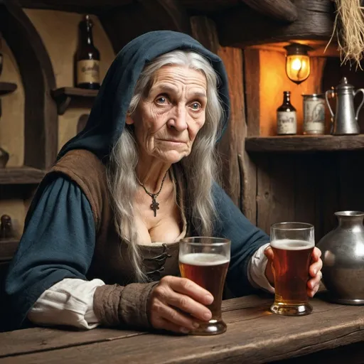 Prompt: medieval old hag at a tavern