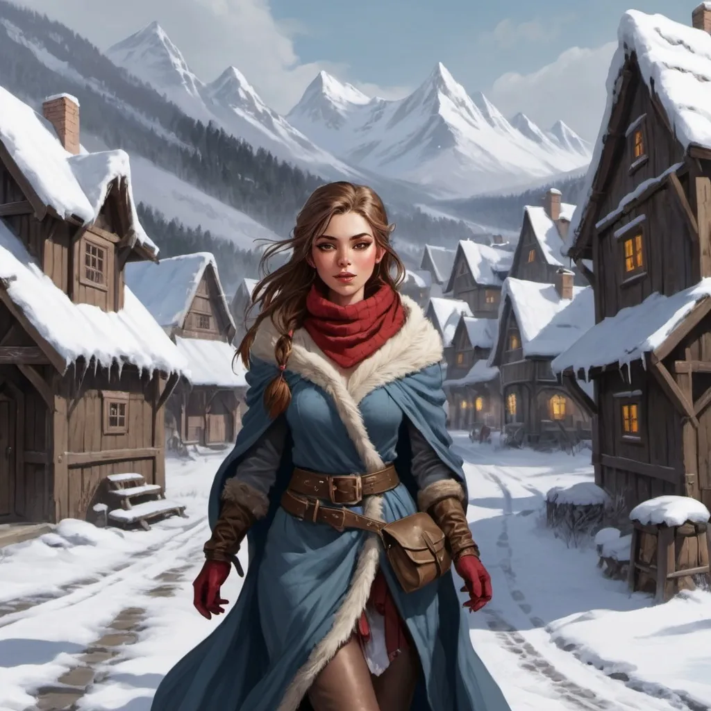 Prompt: maiden in a winter village dnd