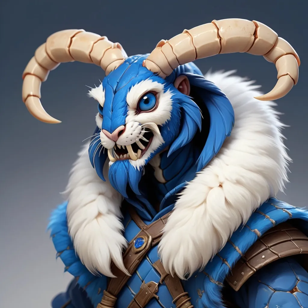 Prompt: gian Scorpion with blue and white fur and a rabbits face in dnd style