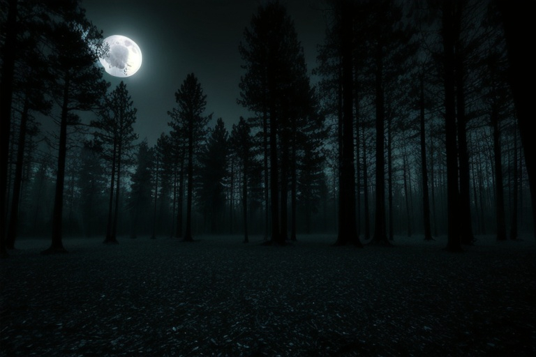 Prompt: dark eerie moonlit forest 