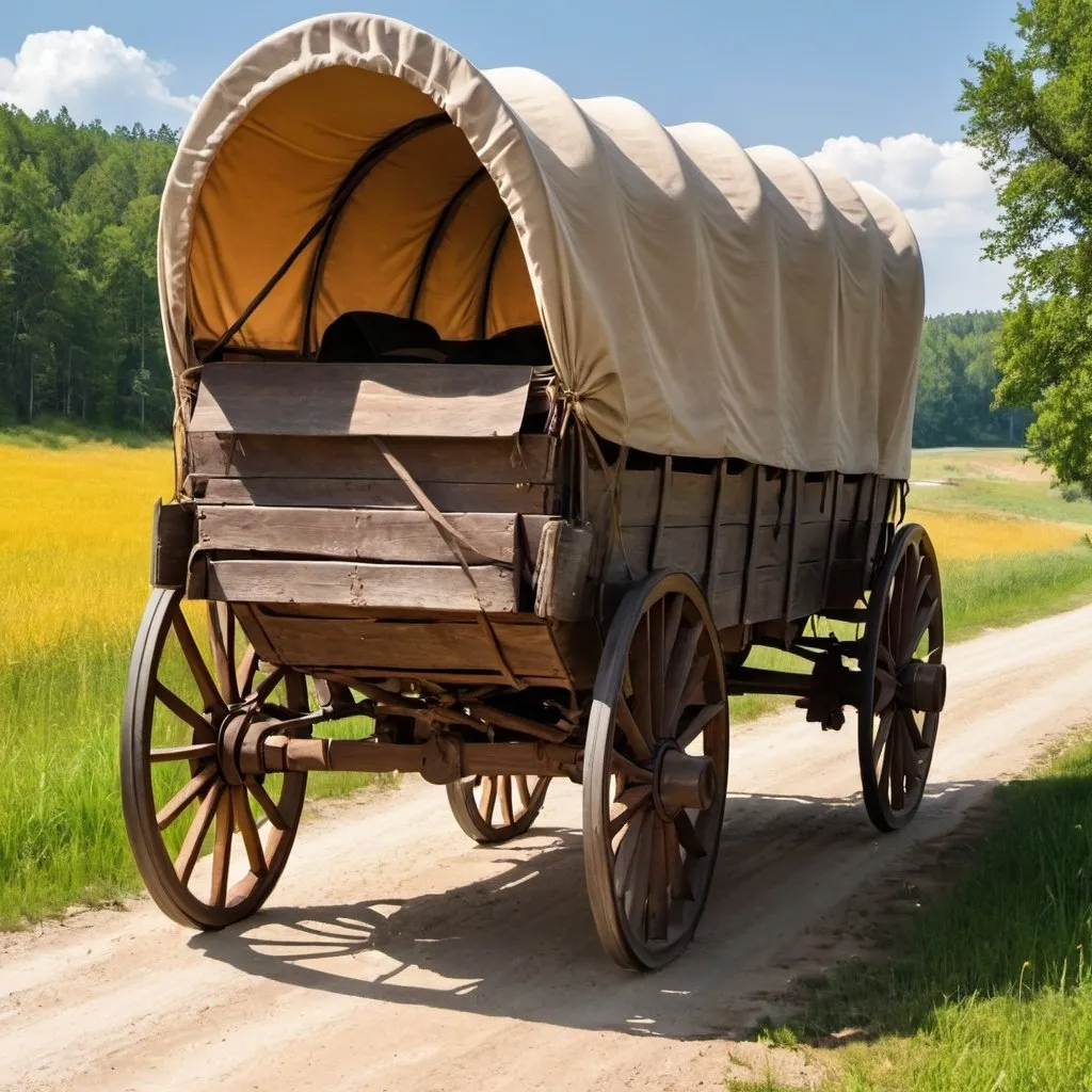 Prompt: covered wagon on the country side