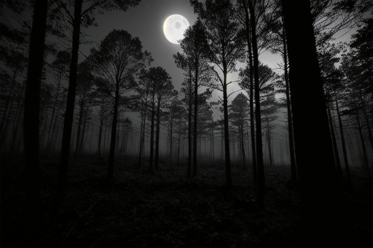 Prompt: dark eerie moonlit forest 