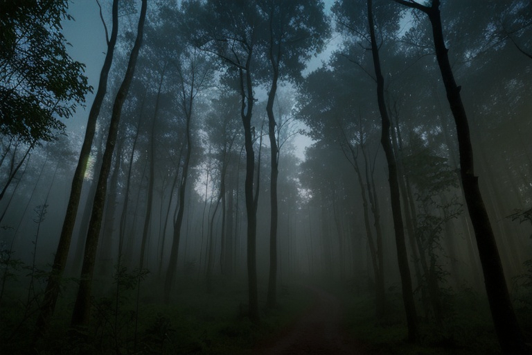 Prompt: just before dawn in a forest 