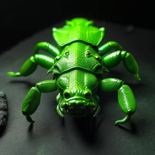 Prompt: Giant Scorpion made of shiny green semitranslucent slime Crawling Around