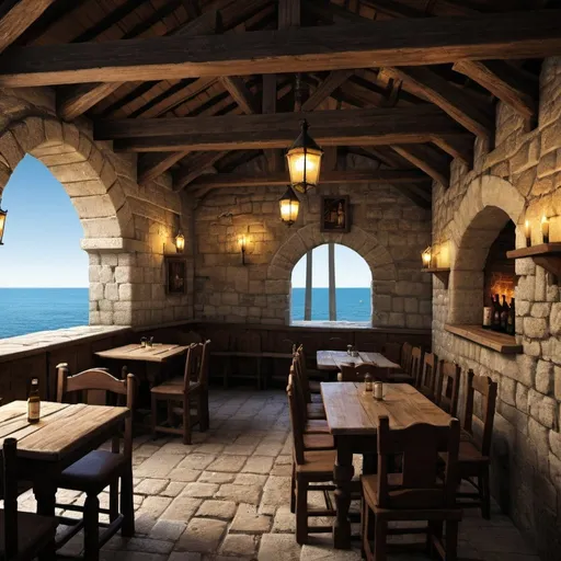 Prompt: medieval tavern near the coast


