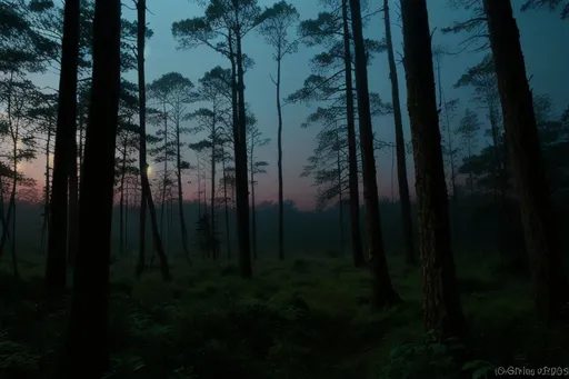 Prompt: just before dawn in a forest 