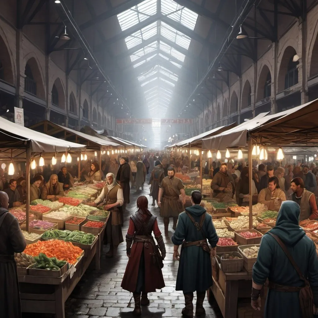 Prompt: market full of people dnd