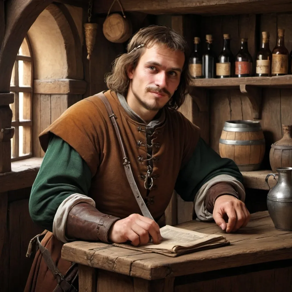 Prompt: medieval merchant at a tavern