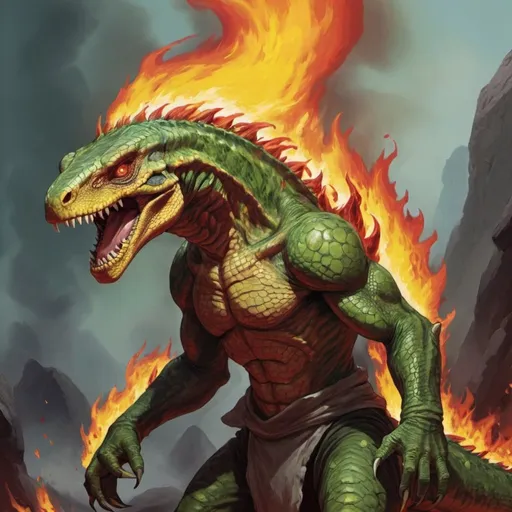 Prompt: reptilian fire elemental 5e
