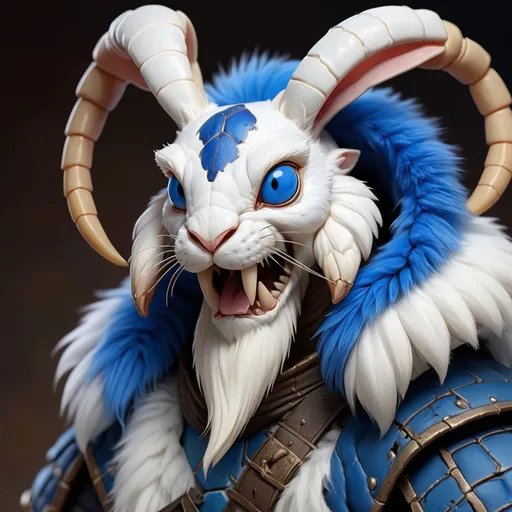 Prompt: gian Scorpion with blue and white fur and a rabbits face in dnd style