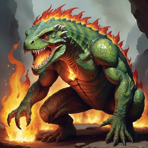 Prompt: reptilian fire elemental 5e
