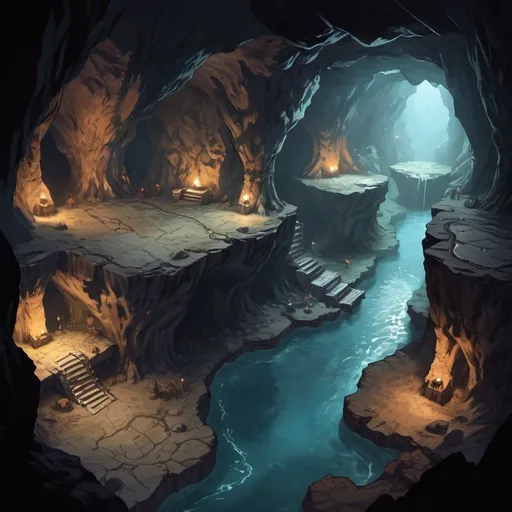 Prompt: deep cave dnd map
