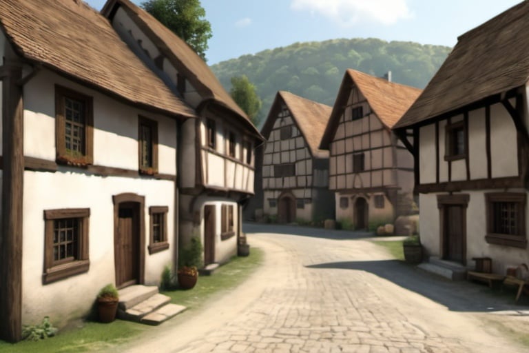 Prompt: scene of a small medieval village