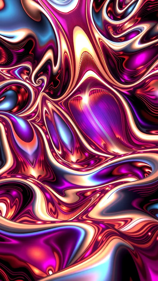 Prompt: Quantum Foam brought to life as a stunning 3D abstract art, where the smallest scales of the universe are in constant flux. Imagine a chaotic, yet mesmerizing visual representation of quantum particles flickering in and out of existence, set against a backdrop of warped space-time. The forms are fluid, dynamic, and ever-changing, evoking the restless energy of the quantum world. Metallic and liquid surfaces ripple with vibrant, cosmic colors—shimmering golds, deep purples, and glowing blues—representing the flickering energy fields and particle fluctuations.

The art features intricate, fractal-like geometrical patterns that seem to stretch and fold into themselves, mimicking the warping of space-time. These patterns are both smooth and jagged, playing with the concept of order emerging from chaos. Light and shadow interact in a complex dance, casting long, surreal reflections off the metallic surfaces, creating a kaleidoscopic effect. Bright bursts of energy punctuate the scene, representing the spontaneous creation and annihilation of particles.

Fluid motion defines the piece, with swirling, liquid-like textures that give the impression of constant movement, as if the entire composition is alive. The ultra-detailed surfaces create a sense of high depth, pulling the viewer into the heart of the quantum foam where space, time, and matter blur into one swirling, chaotic entity. The interplay of cosmic hues, dynamic shapes, and metallic textures gives the art an otherworldly elegance, evoking both the mystery and complexity of the quantum universe. The final result is a breathtaking vision of reality at its most fundamental, where everything is in flux, and the very fabric of existence bends, twists, and flows in an endless dance.