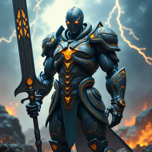 Prompt: A formidable warrior cyborg, Battle scars and marks of past villainy, now overlaid with symbols of heroism and snakes, representing rebirth and transformation.  embodying both a superhero and a redeemed former villain, exuding an aura of power and redemption.   Standing heroically amidst a stormy battlefield, with lightning illuminating the fractal designs on the armor. The character, adorned with intricately designed armor that features a hybrid of Damascus steel and fractal art patterns, stands poised for battle. The armor's fractal designs shimmer with a mystical energy, merging beautifully with the Damascus steel’s distinctive water-like patterns. His/her piercing snake-like eyes reflect an intense and focused determination. Snakes are an integral part of his/her design, with serpent tattoos coiling around muscular arms and legs, and snake motifs etched into the armor and weaponry. A massive, fractal-designed sword or staff with Damascus steel accents adds to the character's menacing and heroic presence. The overall image is ultra-high definition, with sharp focus on the intricate details, natural lighting, and realistic textures, ensuring the art is neither anime nor comic book style.