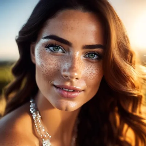 Prompt: Photo-realistic Photo of a naturally gorgeous  woman, some freckles across her nose,  twirling in a sheer. sundress, multiple necklaces and bracelets.  Styled like a Hippie, stunningly beautiful, hyper-realistic, high definition,  stunning beauty, detailed facial features, realistic lighting, professional artwork, atmospheric lighting, highres