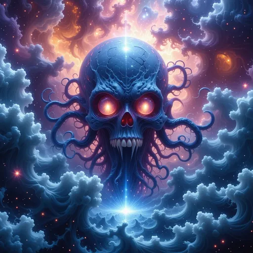 Prompt: The lovecraftian depiction of the unimaginable inevitable endless cosmic horror coming from the deadly void of space in the form of the giant irritating ethereal indescribable ancient non-euclidean entity, high quality, detailed, intricate details, masterpiece, UHD 16K, professional photograph, soul gem, gemmed