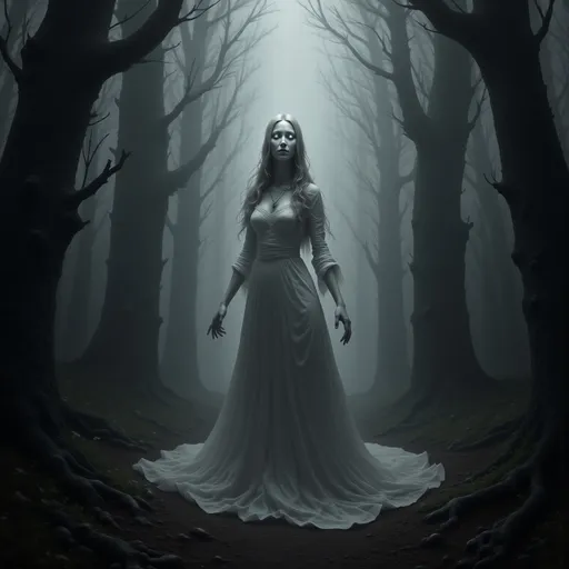 Prompt: 
a terrifying female apparition 