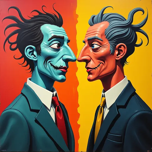 Prompt: If Salvador Dali and Andy Warhol had a baby and that baby grew up and dated the child of Jackson Pollack and Pablo Picasso and on that date they took LSD.   What would the painting they created together like?