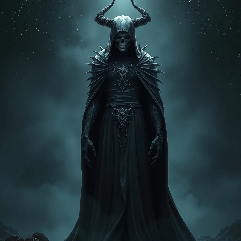 Prompt: (interpretation of Death from Marvel Comics), characterized by intricate details and dramatic posture, dressed in a flowing, ethereal robe, hauntingly elegant presence, shadowy ambiance, captivating gaze, set against a dark celestial background, starry sky, shrouded in mist, high contrast lighting, eerie yet captivating atmosphere, ultra-detailed, 4K quality.