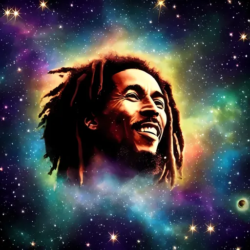 Prompt: Bob Marley constellation, Milky Way background, cosmic theme, vibrant colors, celestial reggae legend, star-studded night, ethereal glow, galaxy-inspired artwork, cosmic portrait, music icon, cosmic reggae tribute, celestial tribute, vibrant starlight, ethereal color palette, high quality, celestial art, cosmic vibes, vibrant cosmic glow, radiant starlight, celestial atmosphere, cosmic energy, cosmic portrait, cosmic lighting