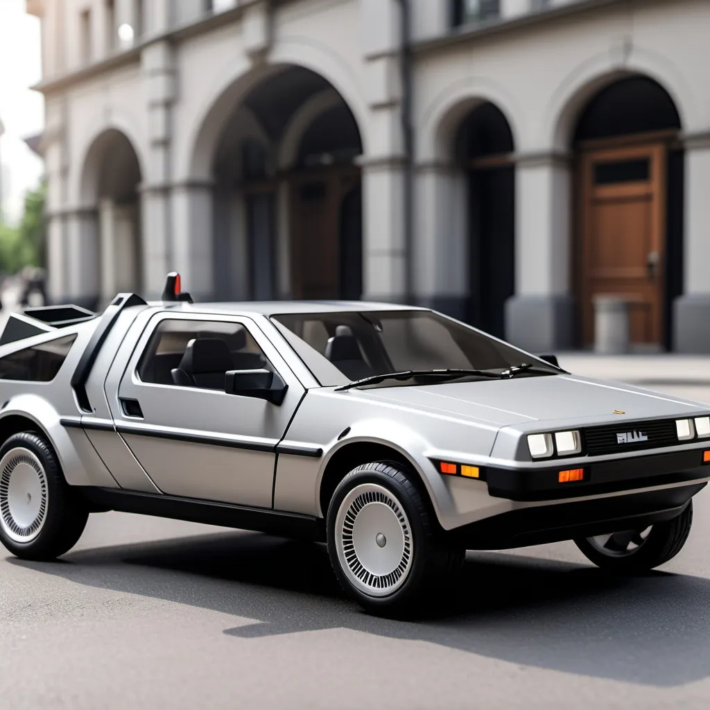 Prompt: Design a small city car that looks like a delorean, shaped for 2024