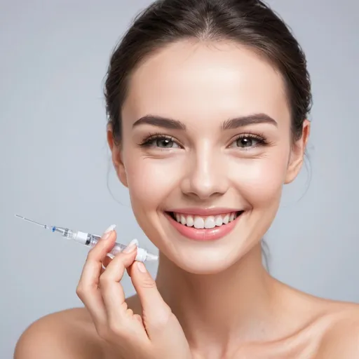 Prompt: luthione Injection, bright skin woman model with smile