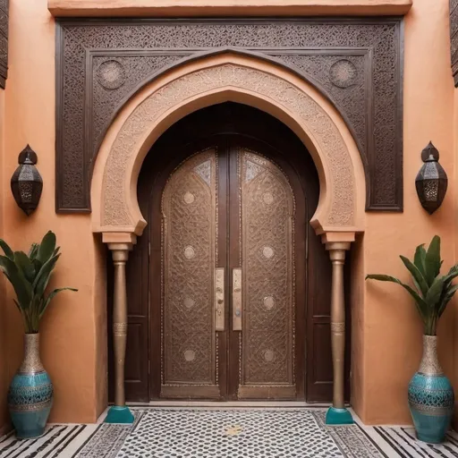 Prompt: The entrance of the hotel in Morocco is the doors of senior