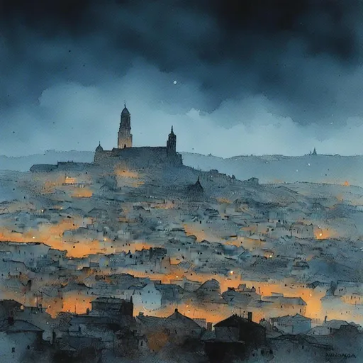 Prompt: <mymodel>a mysterious city on a hill on a rainy night