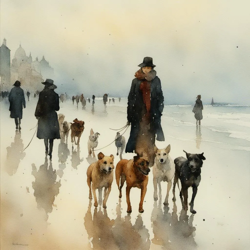 Prompt: <mymodel> dogs on the beach in winter