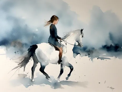 Prompt: <mymodel>a girl in white riding a pony. graceful. beautiful. gentle.